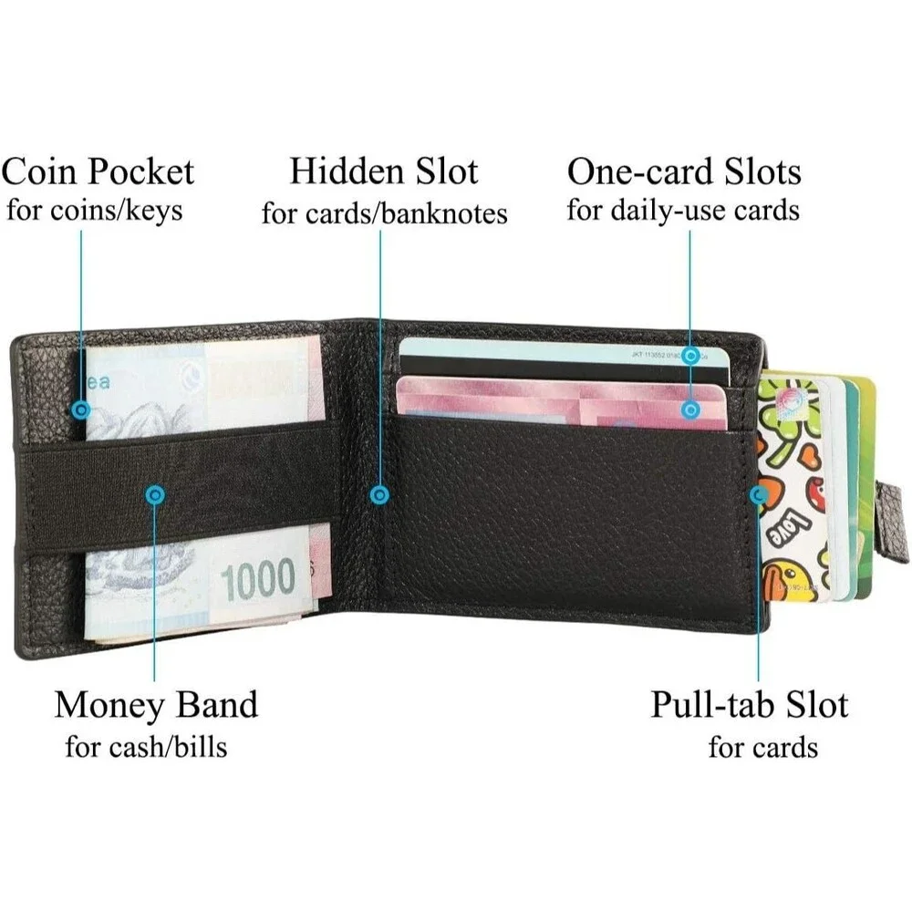 Skinny Wallet for Men, Slim Bifold Card Holder, Genuine Leather & RFID Blocking